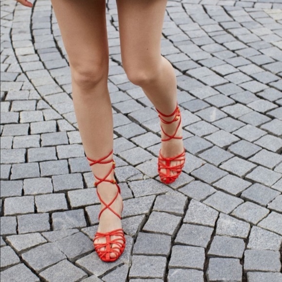 Zara kitten heel Red Strappy Women's Sandals 40 fits US 9 - Picture 8 of 8
